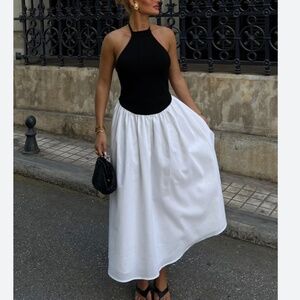 MESHKI KATIE Knit Linen Midi Dress - Black/white